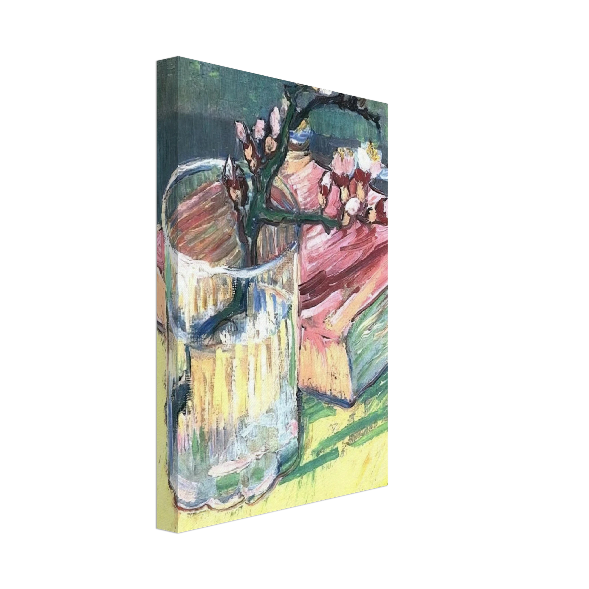 Vincent van Gogh - Blossoming Almond Branch in a Glass with a Book Canvas - 70x100 cm / 28x40 inches-canvas