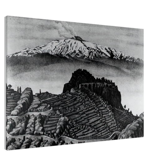 MC Escher - CASTEL MOLA AND MOUNT ETNA SICILY DECEMBER 1932 1932 Canvas - 20x30 cm / 8x12 inches-canvas