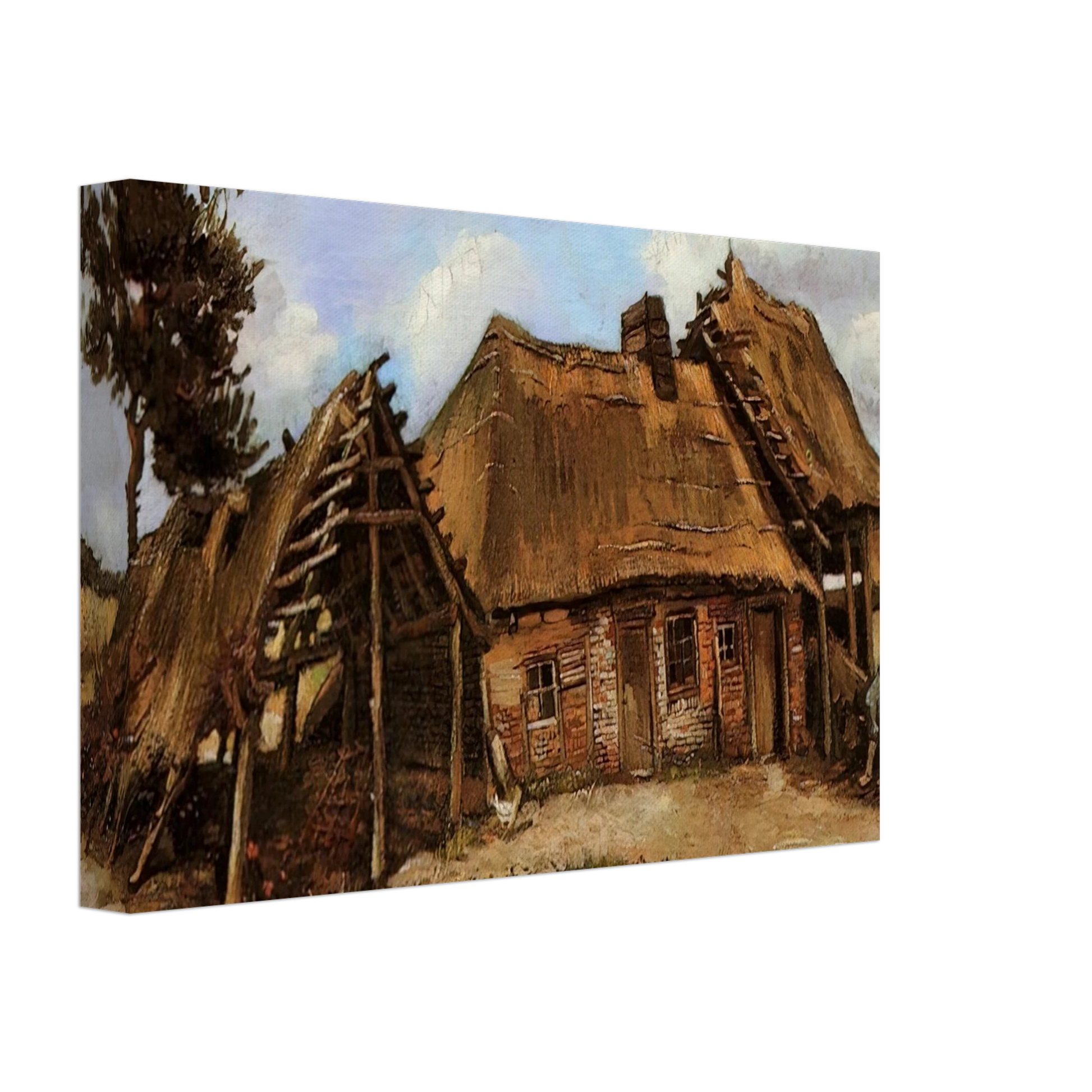 Vincent van Gogh - Cottage with Decrepit Barn and Stooping Woman Canvas - 70x100 cm / 28x40 inches-canvas