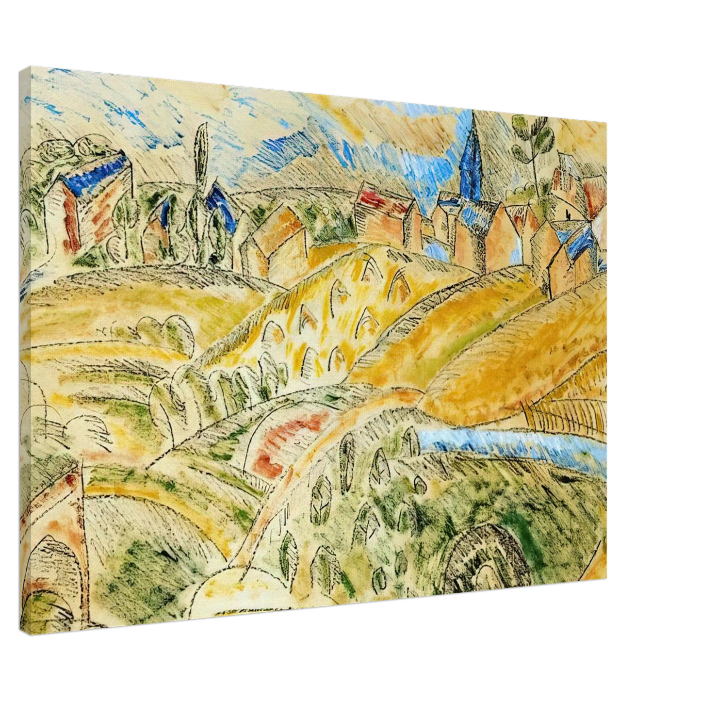 Raoul Dufy - CUBIST LANDSCAPE WITH HAYSTACKS Canvas - 20x30 cm / 8x12 inches-canvas