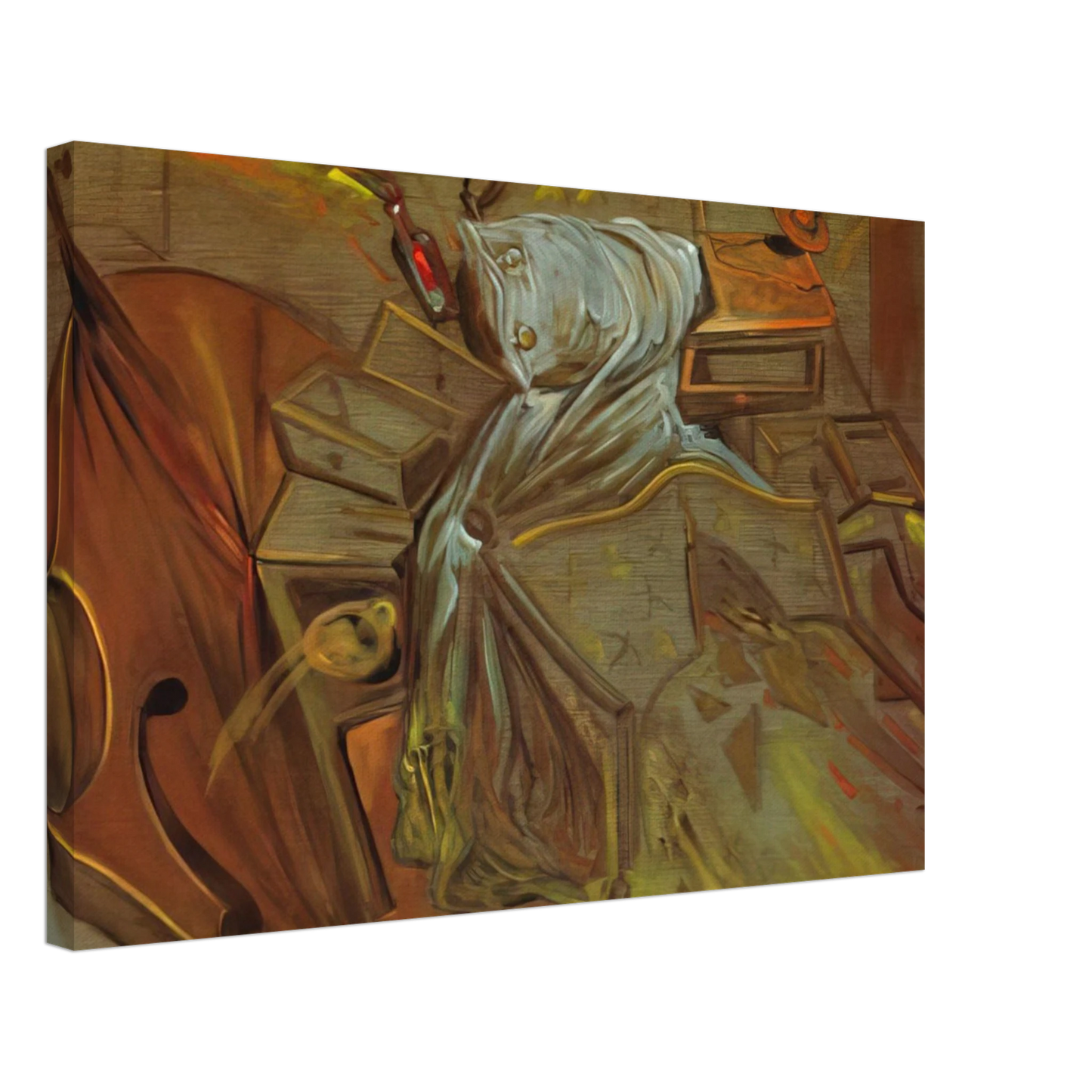 Salvador Dali - BED AND TWO BEDSIDE TABLES FEROCIOUSLY ATTACKING A CELLO Canvas - 70x100 cm / 28x40 inches-canvas